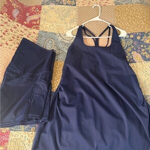 Navy Blue Athletic Maternity Tank Dress Set
